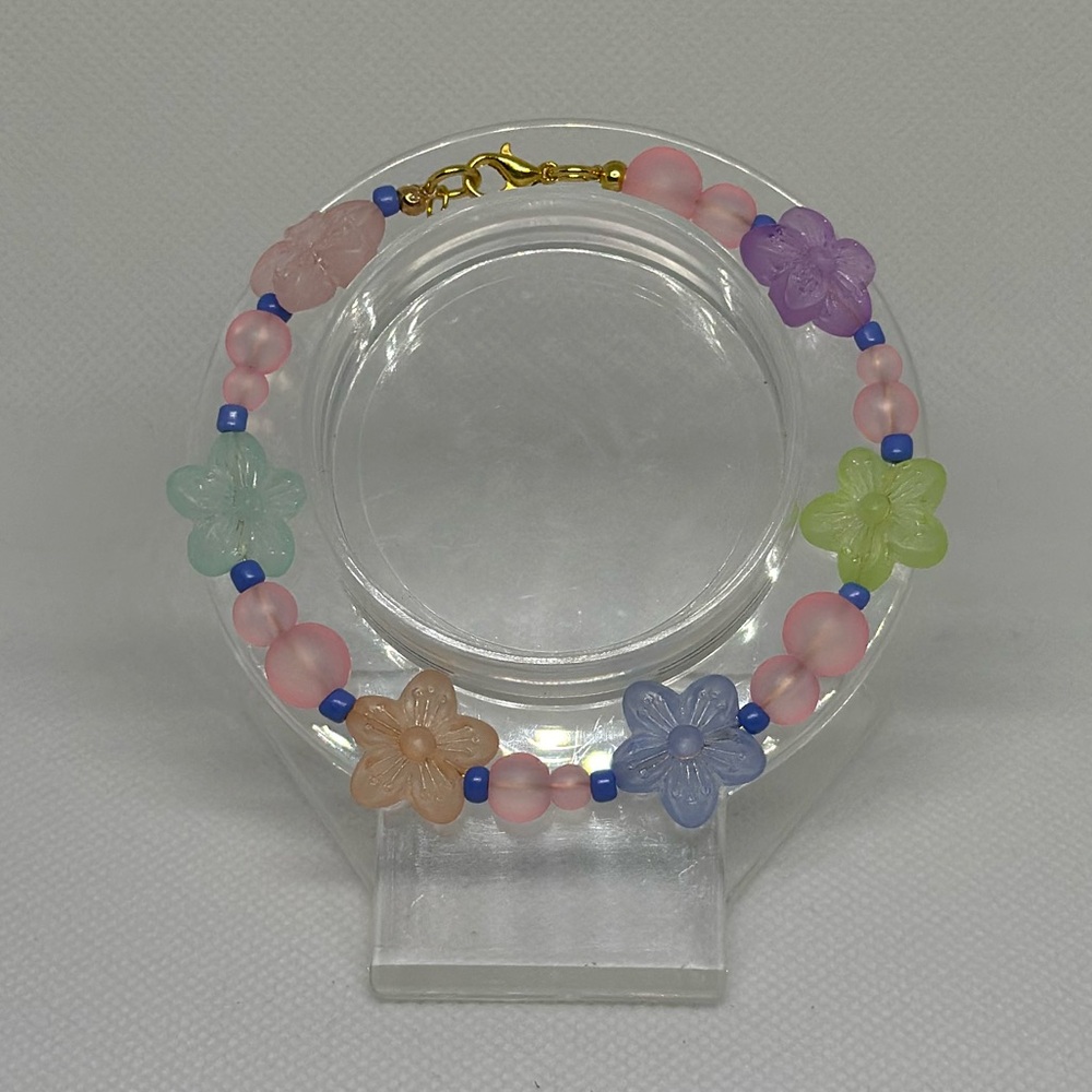 Handmade Gold Wire Bracelet with Pastel Flower Beads